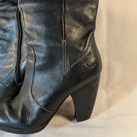 b.o.c. Black Leather Heeled Boots 3.5" Block Heel Knee High Womens 8.5 BOC Born - Picture 2 of 16